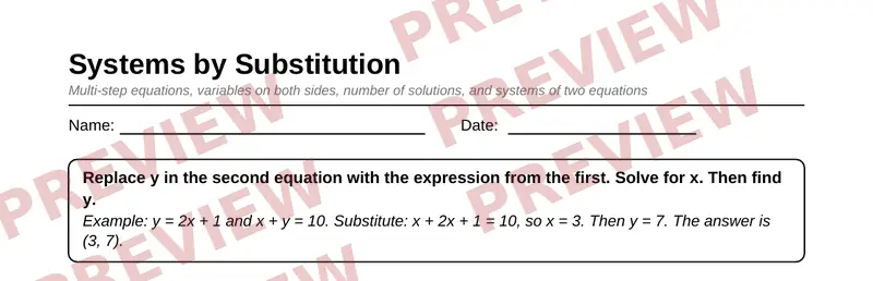 Partial preview of Grade 8 Equations and Systems Pack