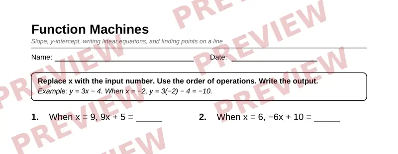 Partial preview of Grade 8 Linear Functions and Slope Pack