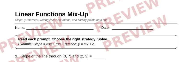 Partial preview of Grade 8 Linear Functions and Slope Pack