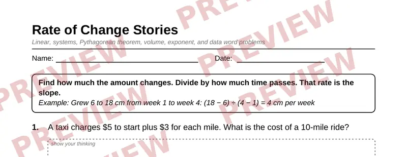 Partial preview of Grade 8 Math Word Problems Pack