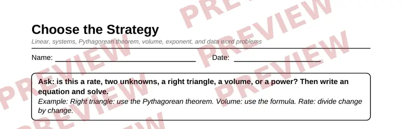Partial preview of Grade 8 Math Word Problems Pack