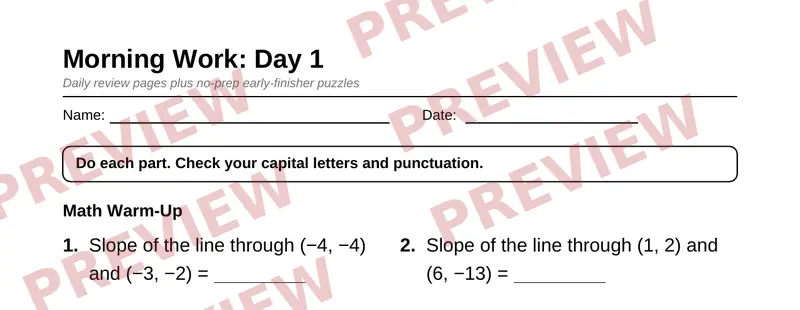 First page preview of Grade 8 Morning Work & Early Finishers Pack