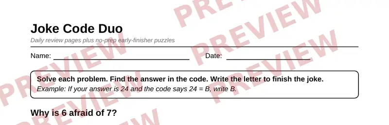 Partial preview of Grade 8 Morning Work & Early Finishers Pack
