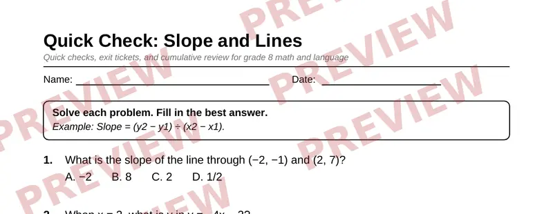 Partial preview of Grade 8 Review and Test Prep Pack