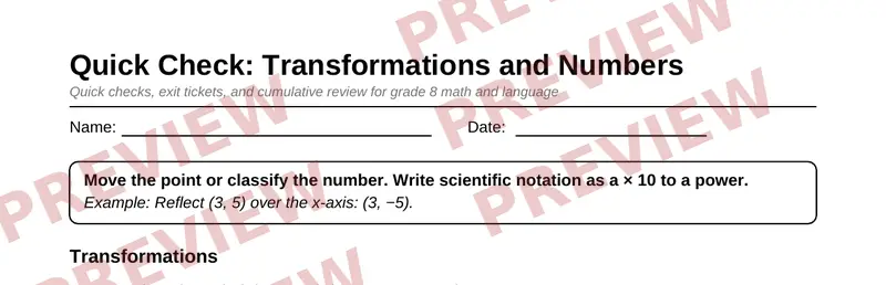 Partial preview of Grade 8 Review and Test Prep Pack