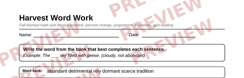 Partial preview of Grade 8 Fall Harvest Activity Pack