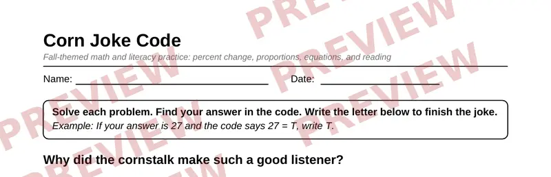 Partial preview of Grade 8 Fall Harvest Activity Pack