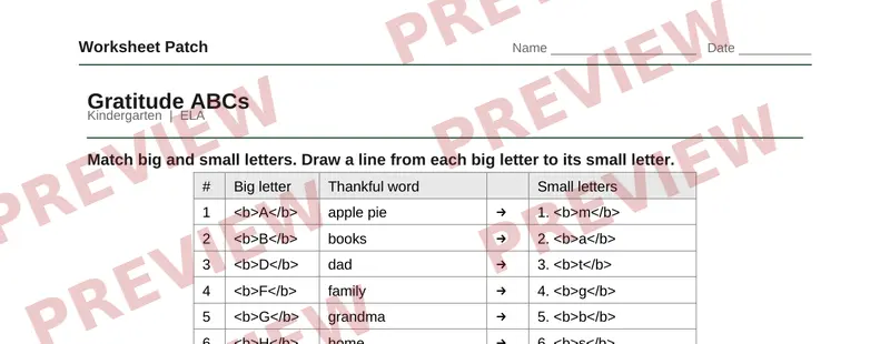 Partial preview of Gratitude ABCs: Kindergarten