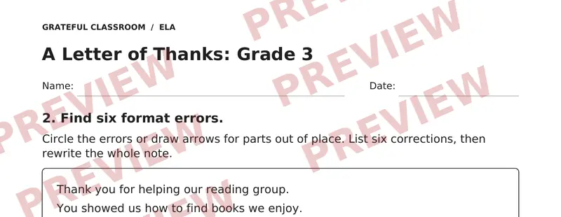 Partial preview of A Letter of Thanks: Grade 3