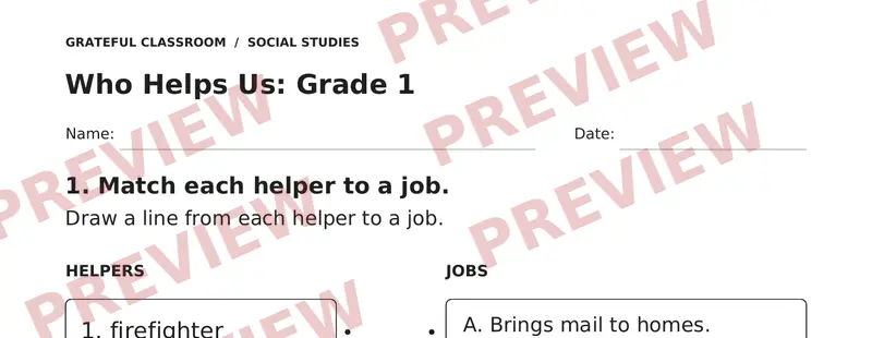 Partial preview of Who Helps Us: Grade 1