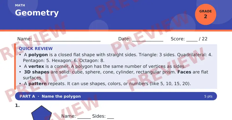 Page 1 preview of Geometry — Grade 2