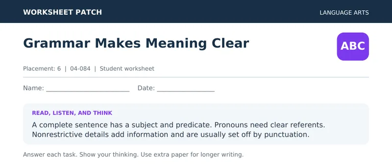 Page 1 preview of Grammar Makes Meaning Clear