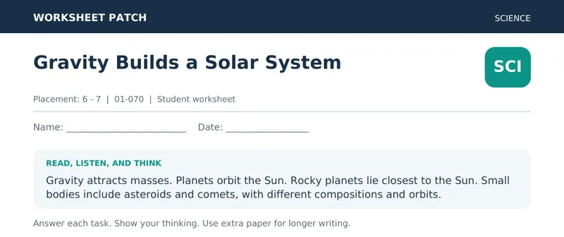 Page 1 preview of Gravity Builds a Solar System