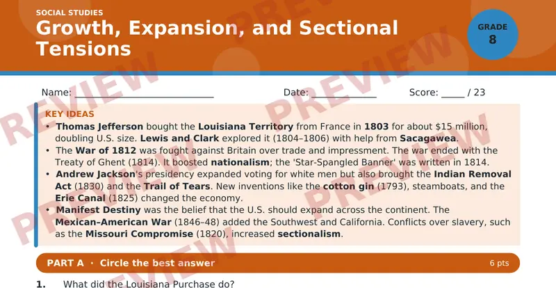 Page 1 preview of Growth, Expansion, and Sectional Tensions