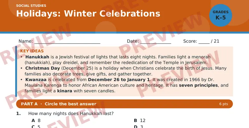 Page 1 preview of Holidays: Winter Celebrations