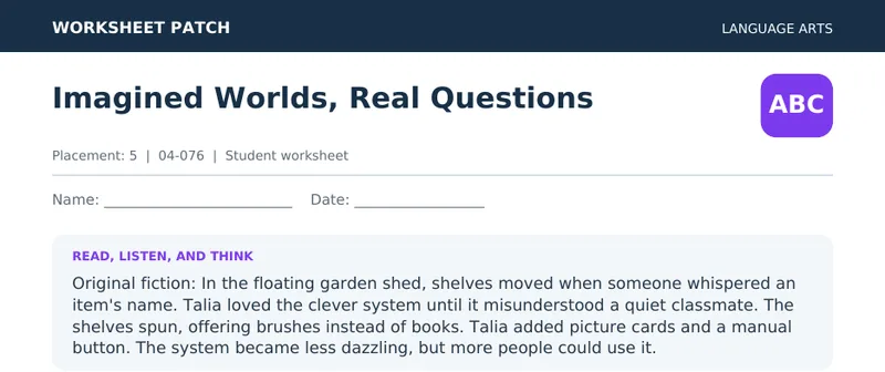 Page 1 preview of Imagined Worlds, Real Questions — Grade 5: The Floating Garden Shed