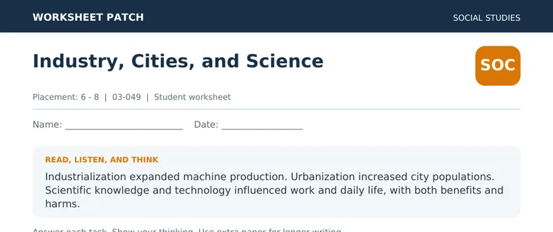 Page 1 preview of Industry, Cities, and Science