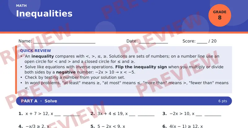 Page 1 preview of Inequalities