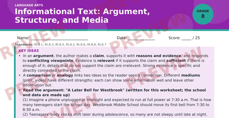 Page 1 preview of Informational Text: Argument, Structure, and Media