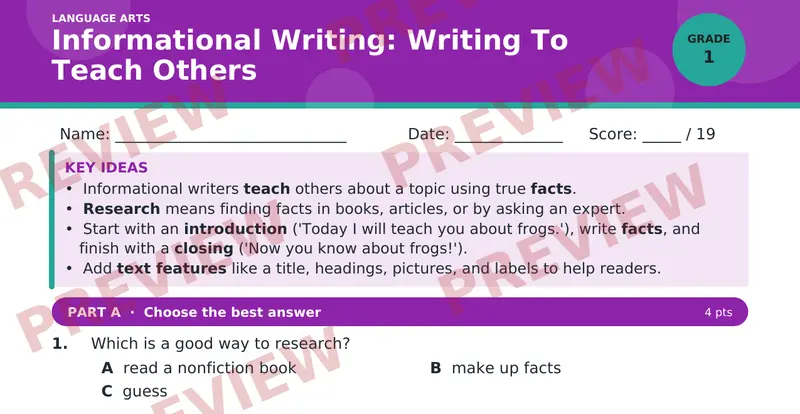 Page 1 preview of Informational Writing: Writing To Teach Others