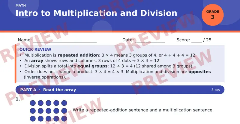 Page 1 preview of Intro to Multiplication and Division