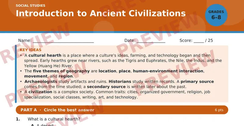 Page 1 preview of Introduction to Ancient Civilizations