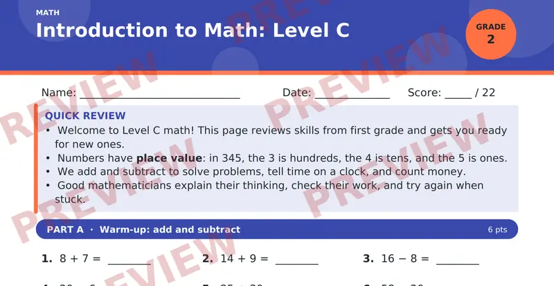 Page 1 preview of Introduction to Math: Level C