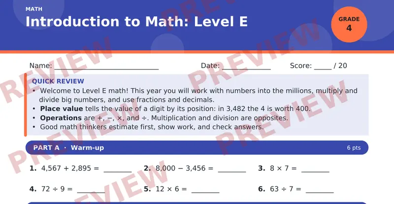 Page 1 preview of Introduction to Math: Level E
