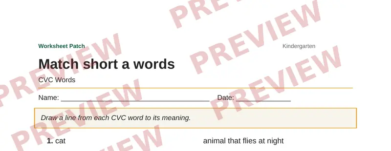 Partial preview of Match short a words
