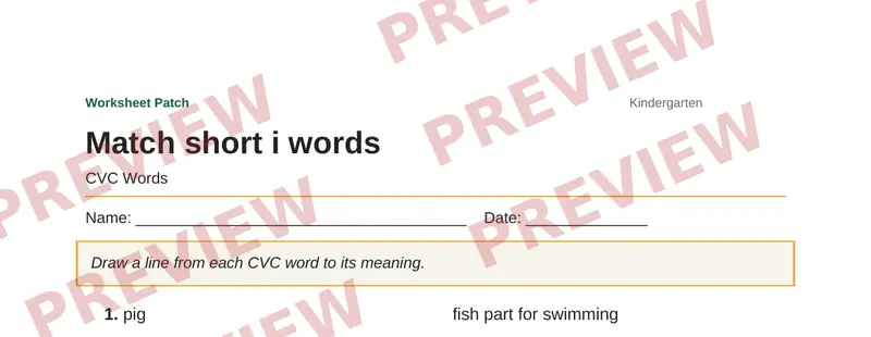 Partial preview of Match short i words
