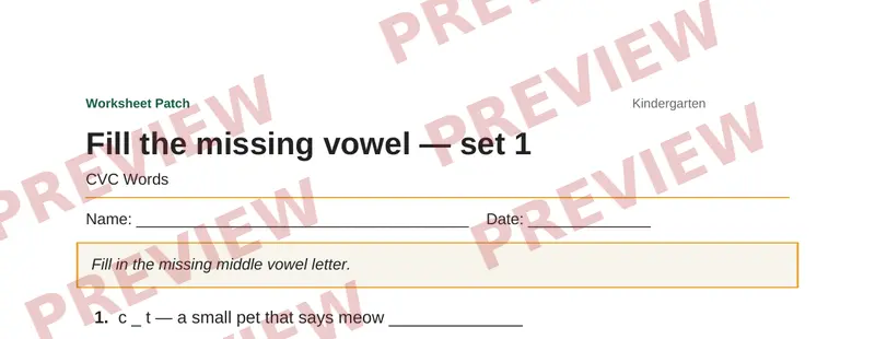 Partial preview of Fill the missing vowel — set 1