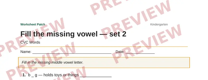 Partial preview of Fill the missing vowel — set 2
