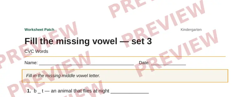 Partial preview of Fill the missing vowel — set 3