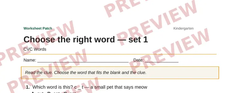 Partial preview of Choose the right word — set 1