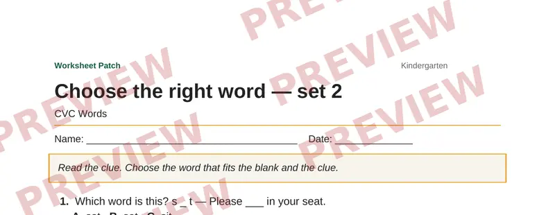 Partial preview of Choose the right word — set 2