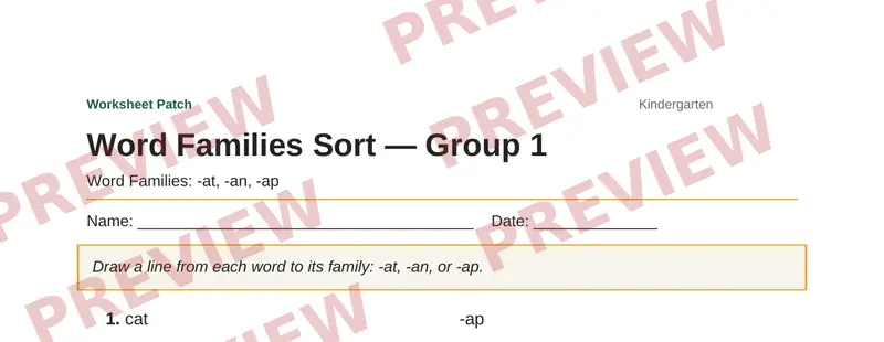 Partial preview of Word Families Sort — Group 1