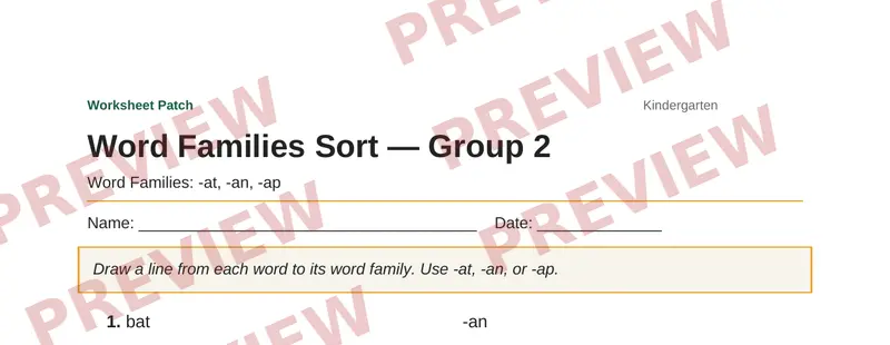 Partial preview of Word Families Sort — Group 2