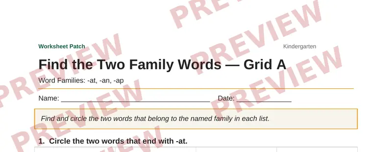 Partial preview of Find the Two Family Words — Grid A