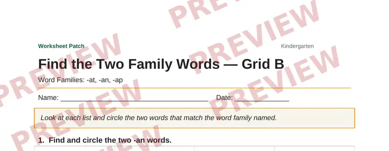 Partial preview of Find the Two Family Words — Grid B