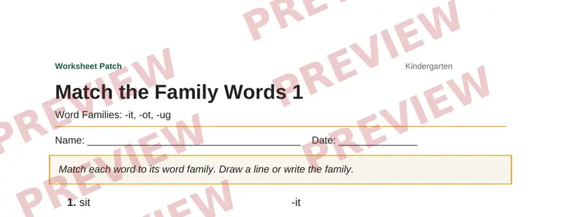 Partial preview of Match the Family Words 1
