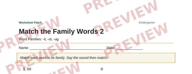 Partial preview of Match the Family Words 2