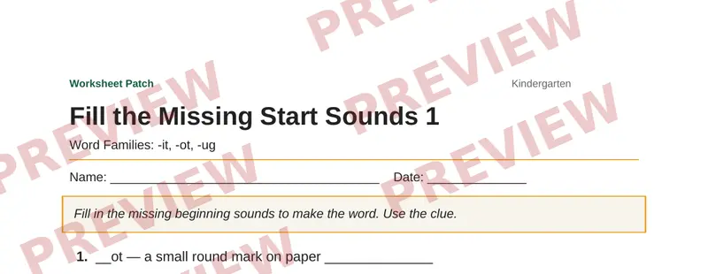 Partial preview of Fill the Missing Start Sounds 1