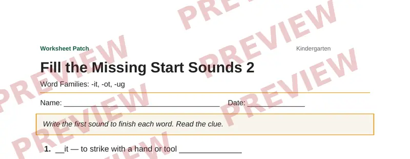 Partial preview of Fill the Missing Start Sounds 2