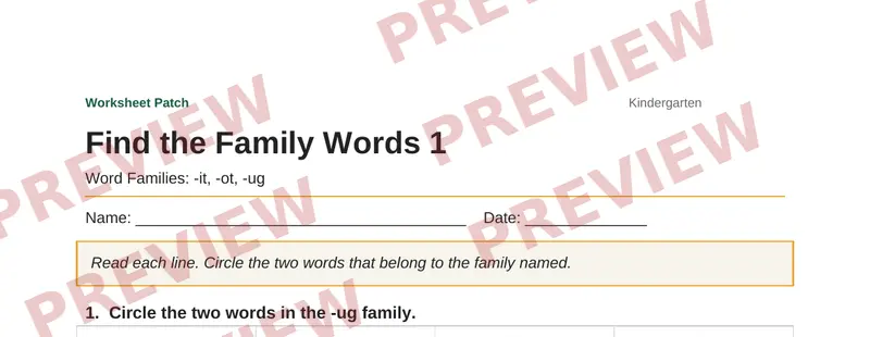 Partial preview of Find the Family Words 1