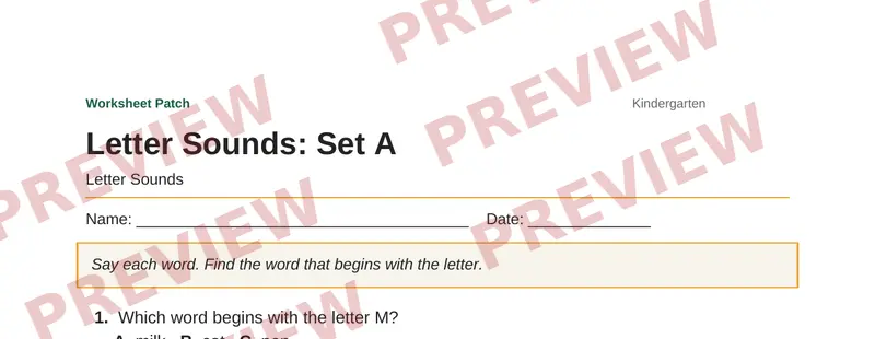 Partial preview of Letter Sounds: Set A