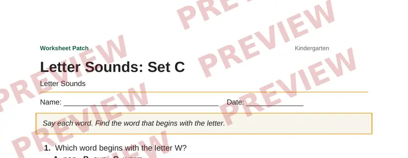 Partial preview of Letter Sounds: Set C