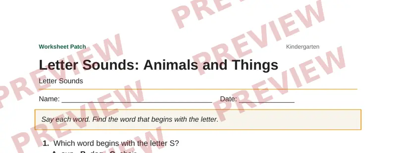 Partial preview of Letter Sounds: Animals and Things