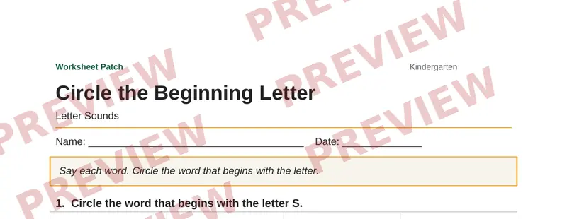 Partial preview of Circle the Beginning Letter