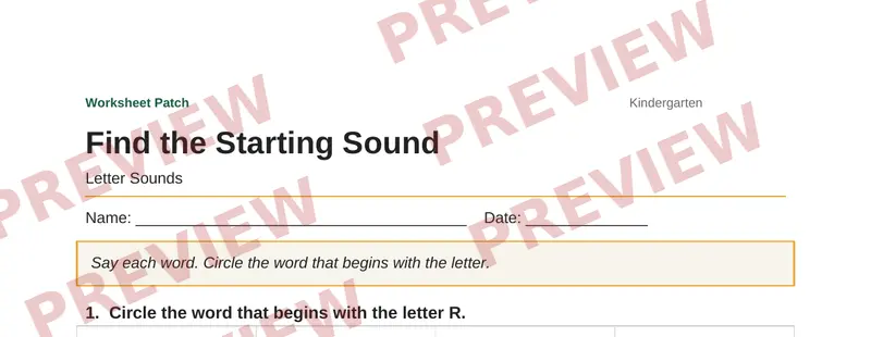Partial preview of Find the Starting Sound