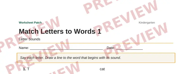 Partial preview of Match Letters to Words 1